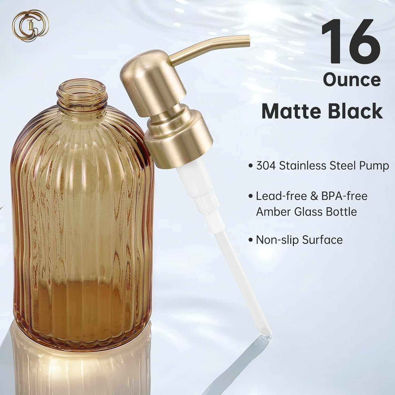 16 OZ  Glass Soap Dispenser,  Stripe Bathroom Hand Soap Dispensers with Stainless Steel Brushed  Pump,Brown Glass Kitchen Hand Soap Dispenser with Brushed  Pump,2 Packs
