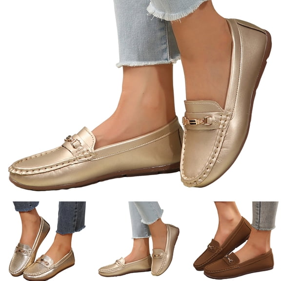 Pandaie Women's Loafers Comfortable Casual Slip on Flat Shoes Leather Business Casual Dress Shoes Work Office Walking Driving Moccasins Brown 6.5