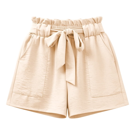 SONXAHE Little Girl Shorts Stylish Elastic Waist Shorts with Pockets Summer Comfortable Soft Thin Bottoms Beige