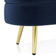 thumbnail image 5 of MIKIBAMA 43.5 Inch Dark Blue Oval Flannel Storage Ottoman Bench Golden Metal Legs for Living Room Bedroom Entryway, 5 of 8