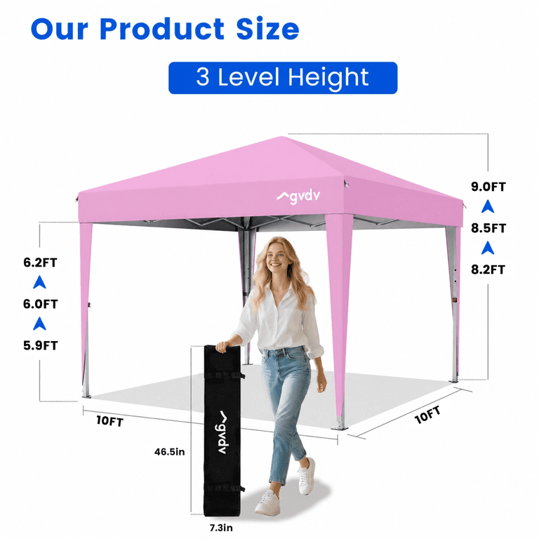 GVDV 10x10 Pop Up Canopy Tent, Outdoor Ez Up Gazebo One Person Set