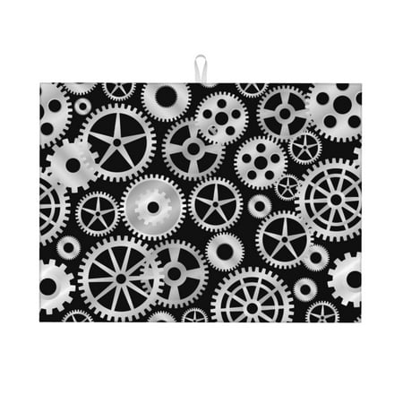 

Dish Drying Mat Metallic Gears Highly Absorbent Microfiber Drying Mat Kitchen Counter or Sink Drawer Liner 18x24 Kitchen Drying Mat Coffee Mat Kitchen Essentials