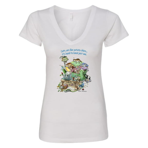 Inktastic Cats Are Like Potato Chips It's Hard to Have Just 1 Women's V-Neck T-Shirt