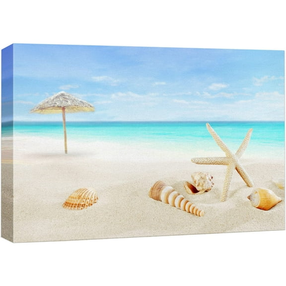 Scenery of Tropical/Summer Resort. White Beach with Starfish and Seashells | Gallery Wrapped Canvas & Ready to Hang - 32" x 48"