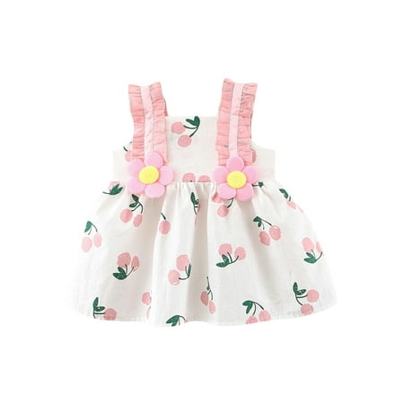 

aturustex Infant Baby Girl Summer Dress 9M 12M 18M 24M Sleeveless Flower Cherry Print Loose A-line Dress