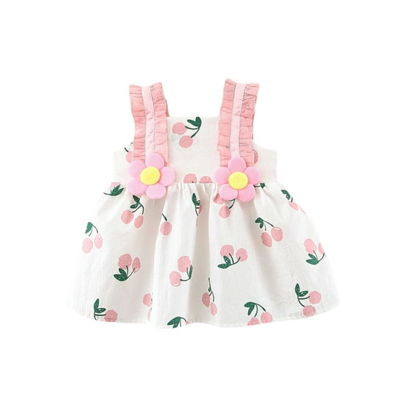 Infant Baby Girls Dresses Sleeveless 3D Flower Cherry Print A-line Sundress Summer Clothes