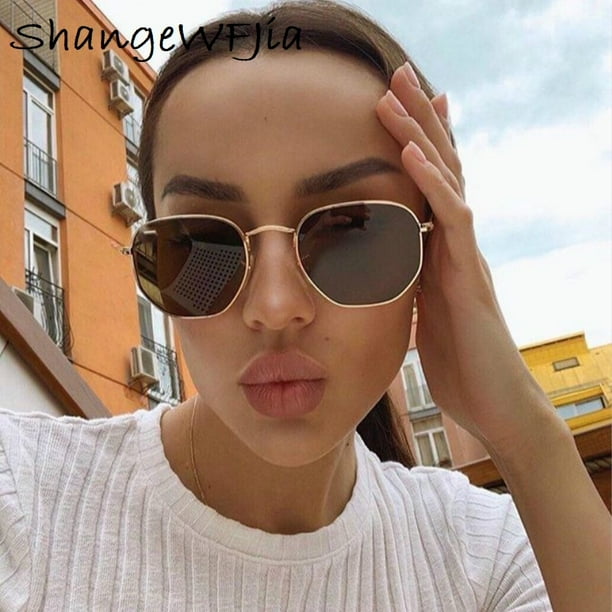 Gafas de sol hexagonales para hombre nuevas gafas de pesca con marco de Metal para mujer gafas de te doradas lentes de sol para hombre okulary UV400 Tan Jianjun unisex Bodega