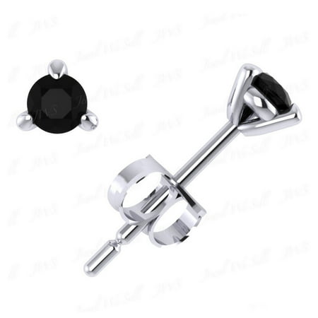 0.15CT Round Black Diamond Martini Solitaire Stud Earrings 14k White Gold Prong A
