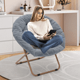 thumbnail image 4 of Magshion Set of 2 Saucer Chairs with Pillow, Faux Fur Folding Accent Chairs with Metal Frame, Moon Chair for Bedroom Living Room, Gray, 4 of 11