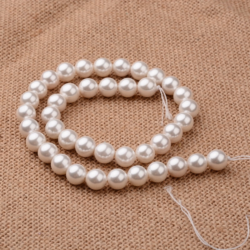 Polished Round Grade A Shell Pearl Bead Strands Seashell color 10mm Hole: 1mm 37~39pcs/strand 15.7 inch