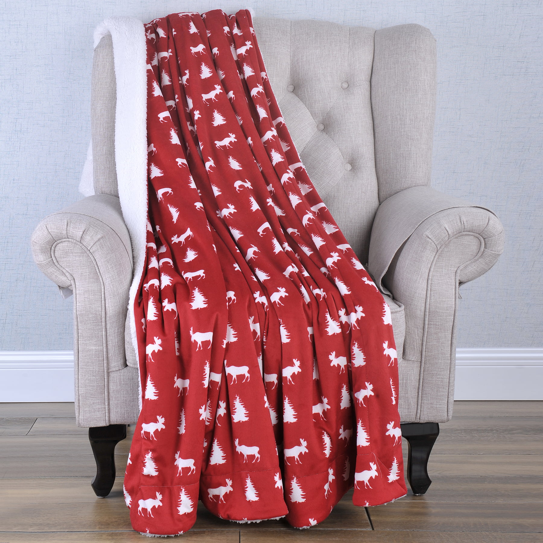 Throw Blanket Christmas Decorations Knitt Pattern Winter Santa Deer Pine Red White Soft Fleece Blanket for Couch 60x50