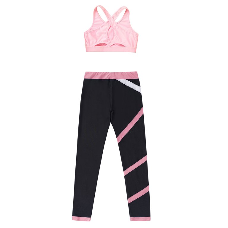 iEFiEL Kids Girls Sports Athletic Outfit Crop Top Pants Set Workout Dance  Gym
