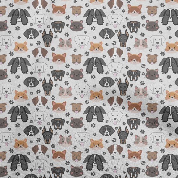 oneOone Polyester Spandex Gray Fabric Floral & Puppies Sewing Craft Projects Fabric Prints By Yard 56 Inch Wide