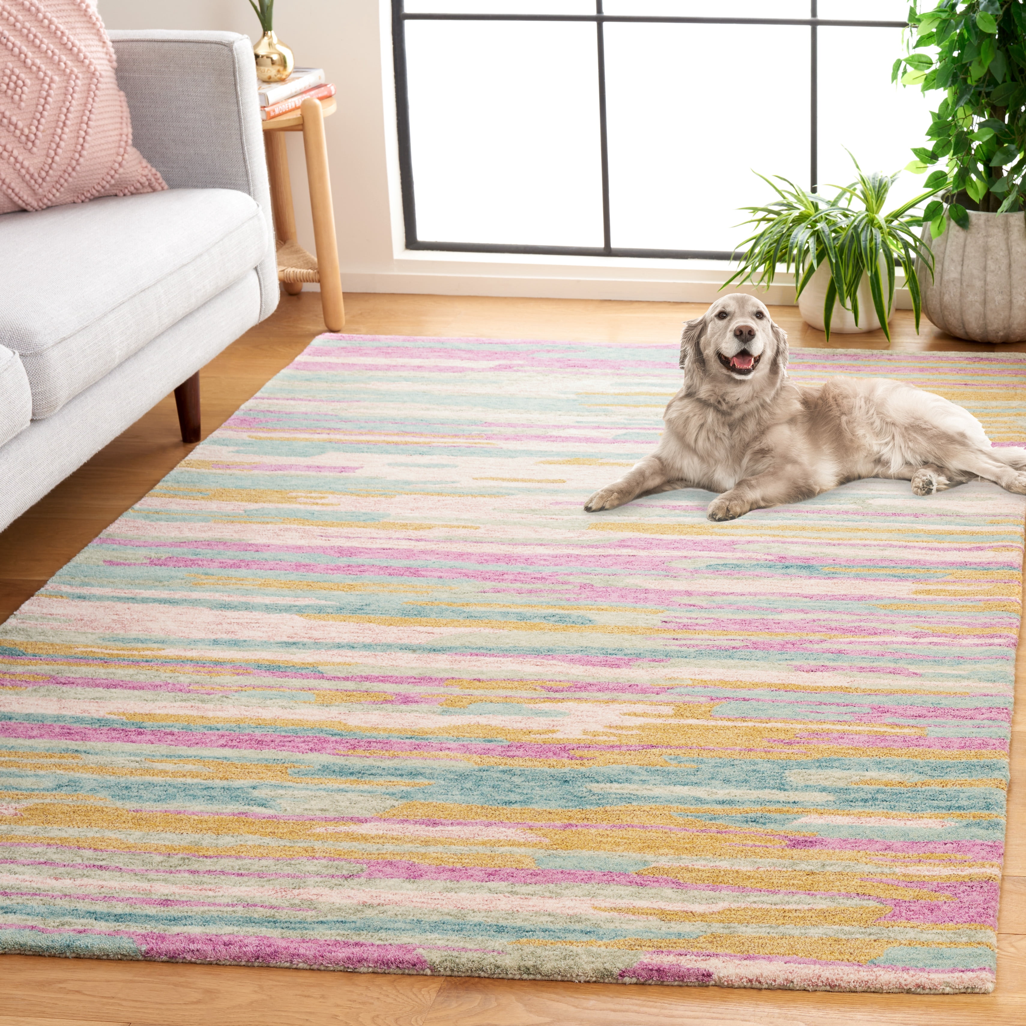 SAFAVIEH Bellagio Jannah Abstract Area Rug, Yellow/Green, 6' x 6' Square