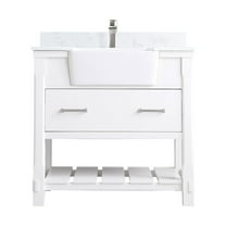 Georgia 36" Single Bathroom Vanity Set in White and Aosta White Composite Stone Top with White Farmhouse Basin without Mirror