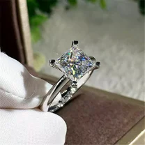 2.00Ct Princess Cut Moissanite Engagement Ring 14K White Gold Plated Silver