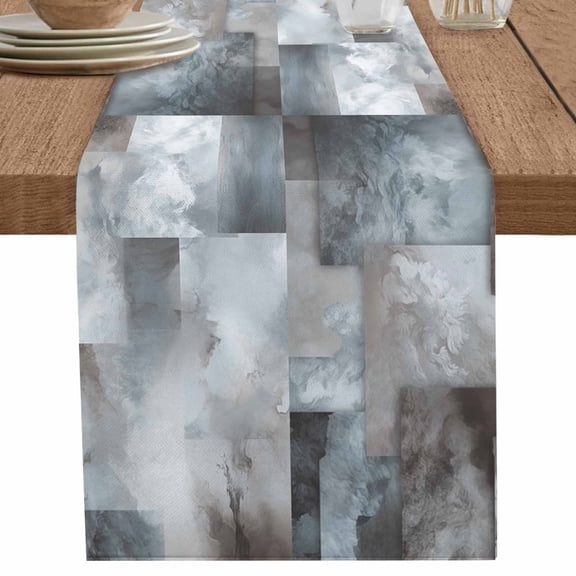 nqOlkjepod Grey Blue Table Runner 72 Inches Long Farmhouse Dress Scarves, Abstract Gradient Brown Color Blocks Geometric Dining Tablerunner for Coffee Table/Kitchen Island/Party Décor, 13" x 72"