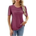 thumbnail image 2 of Cavosen Dressy Tops for Women Short Sleeve Pullover Tops Tunic Crewneck Solid Pleated Front Flowy T-Shirts Holiday Shirts Fashion Casual Blouse Going out Resort Tees Red L, 2 of 3