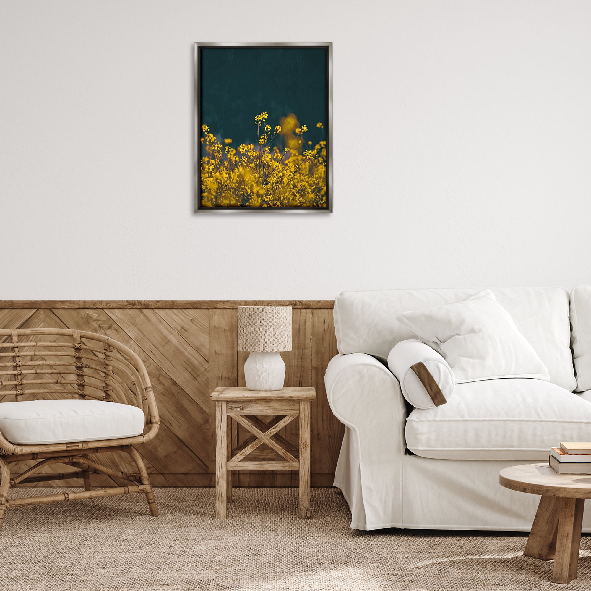 Stupell Industries Marigold Meadow Flowers Plants & Flowers Photography Gray Floater Framed Canvas Art Print Wall Art, 25 x 31