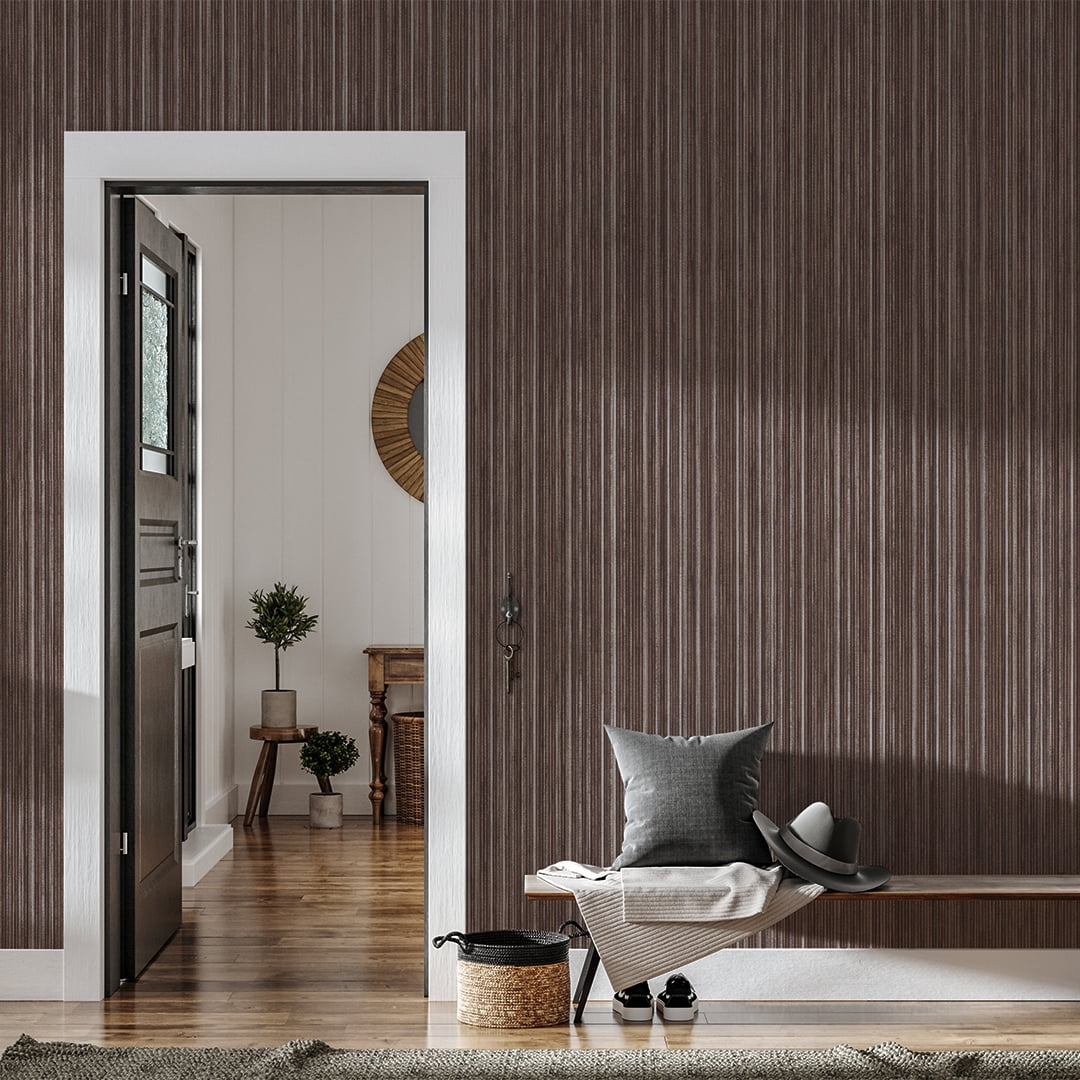 Tempaper Textured Faux Grasscloth Brown & Metallic Silver Peel and Stick Wallpaper, 20.5" x 16.5'