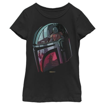 Girl's Star Wars: The Mandalorian Helmet Reflection Graphic Tee Black Medium