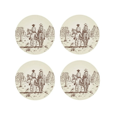 

Yiaed Two Cowboys Riding Horses In The Desert Print Leather Coasters for Drinks - Cup Coasters Coffee Table Kitchen Table Bar Home & Office Gifts Handmade Drink Coasters-Round Shape