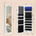thumbnail image 2 of ZXNYH 6 LEDs Mirror Jewelry Cabinet, 47.2-Inch Tall Lockable Wall or Door Mounted Jewelry Armoire Organizer with Mirror, 2 Drawers, Toasted Oak Color, 2 of 4