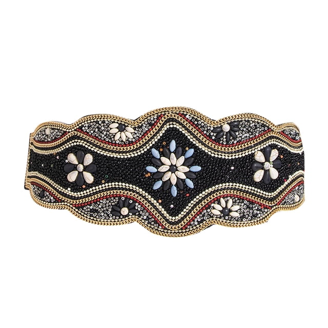 Fajas moldeadoras de cintura para mujer, estilo étnico, con cuentas, estilo caracola, elásticas, con lazo, de poliéster, anchas.
