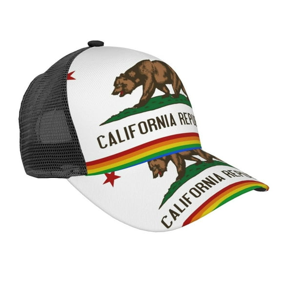 California Gay Pride Flag Snapback Trucker Hats Baseball Caps Adjustable Mesh Back Ball Caps For Men Women