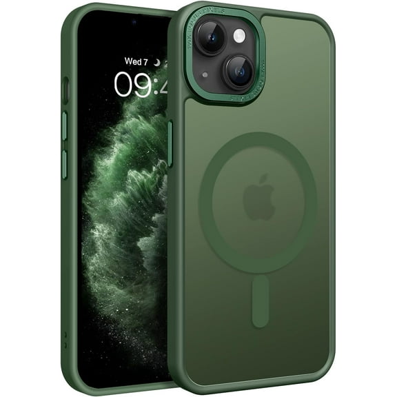 Magnetic for iPhone 13 Case/iPhone 14 Case Compatible with Magsafe Translucent Matte Slim Anti-Scratch Military Grade Protective Phone Case for iPhone 13/iPhone 14 for Men, Deep Green