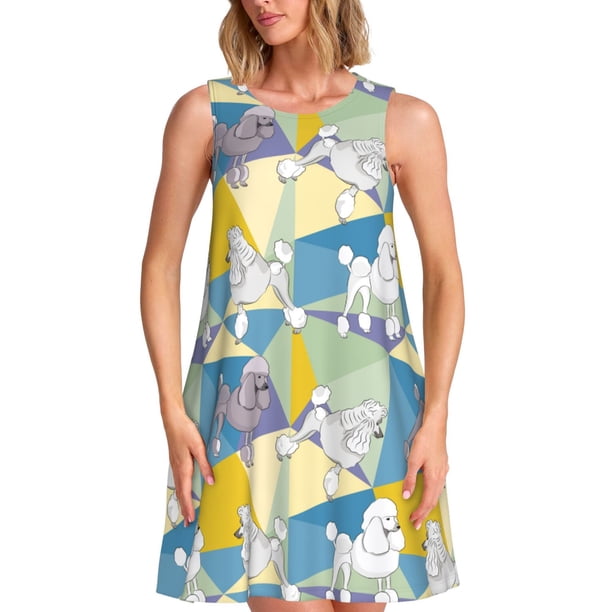 Disketp Cute Poodle Dog para Vestido sin Mangas para Mujeres, Vestidos de Verano para Mujeres, Casual y Holgado para la Playa