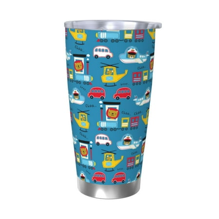 

Salouo Transportations With Animals Print 20oz Tumbler with Lid Stainless Steel Vacuum Insulated Tumbler Durable Insulated Coffee Mug Thermal Cup with Splash Proof Sliding Lid-Without Straw