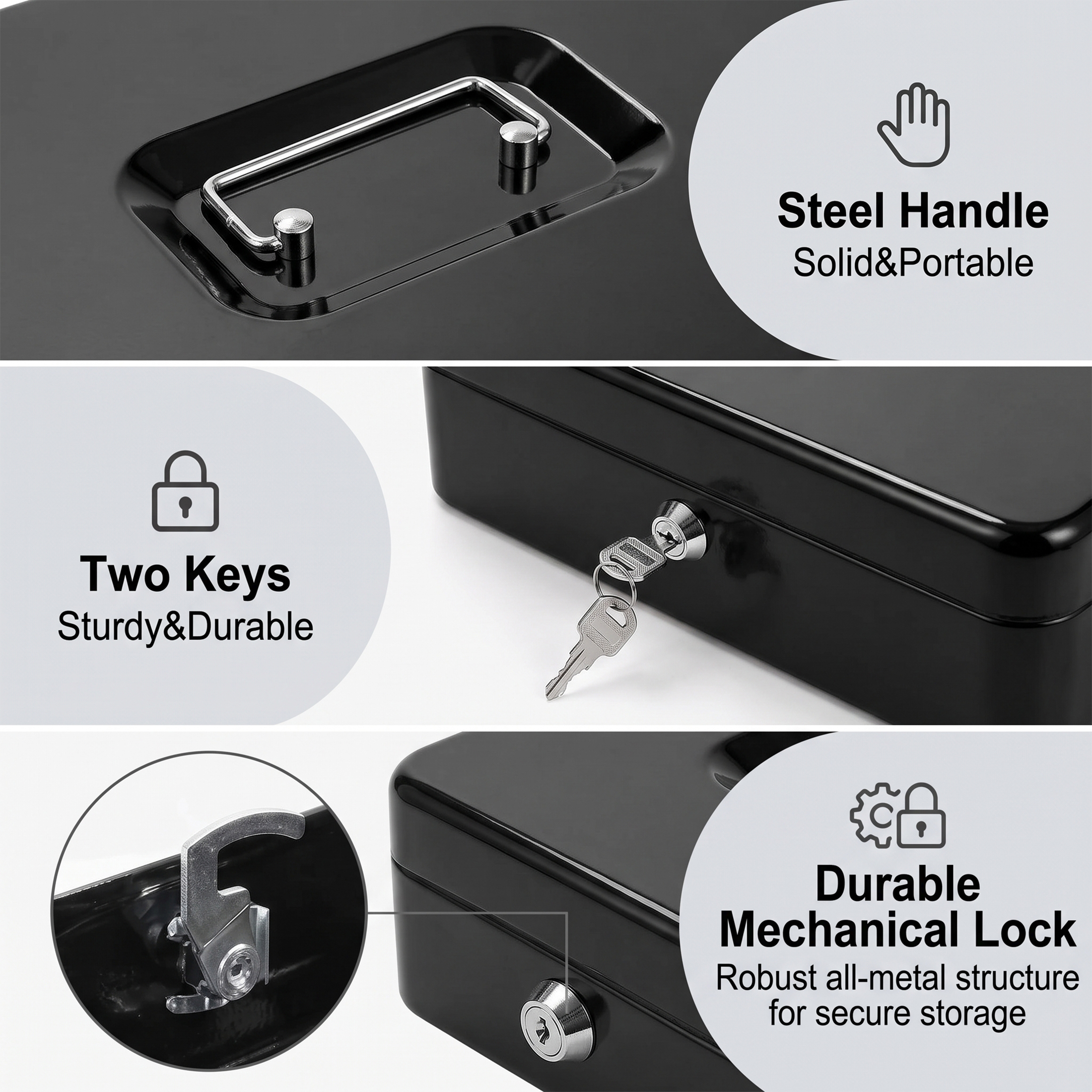 Alylo Large Metal Cash Box with Key Lock photo 6