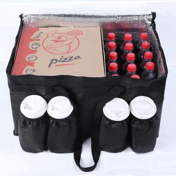 Insulated Food Delivery Bag with 4 Cup Holder, XXX-Large Insulated Grocery Bags with Zippered Top, Catering Cooler Bags with Drink Carrier, Commercial Food Warmer for Uber Eats/Doordash