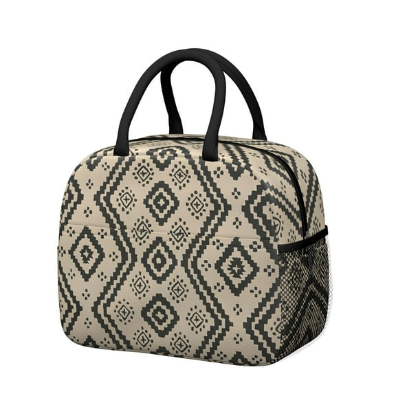 Reusable Boho Lnsulated Lunch Bag for Women & Men-Leakproof Water-Resistant Cooler Tote,Large Capacity(10.6x8.7x6.3in)for Work,Office,Travel,Picnic,Beach.