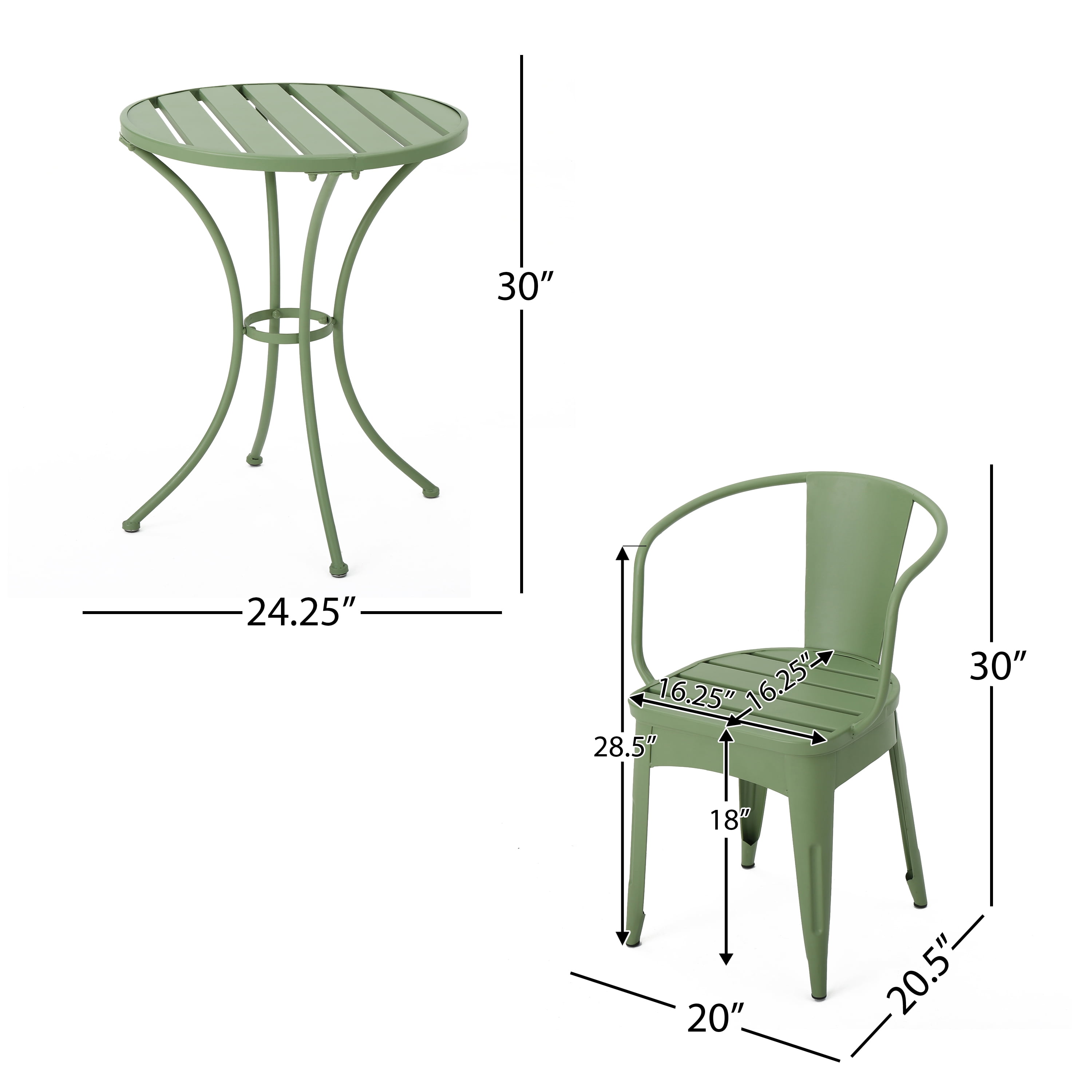 Outdoor 3 Piece Metal Frame Leisure Bistro Set, Combined Table and Chairs for Patio Garden, Chartreuse Green