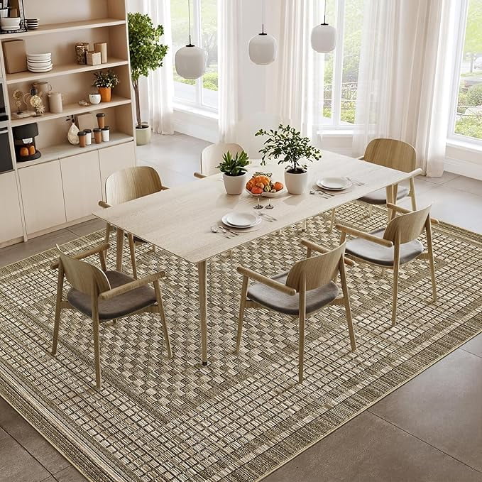 Large Living Room Area Rug 8x10 - Machine Washable Modern Rugs Boho Neutral Rug Non Slip Non-Shedding Low Pile Farmhouse Carpet for Bedroom Nursery Classroom Dorm 8'x10' Brown