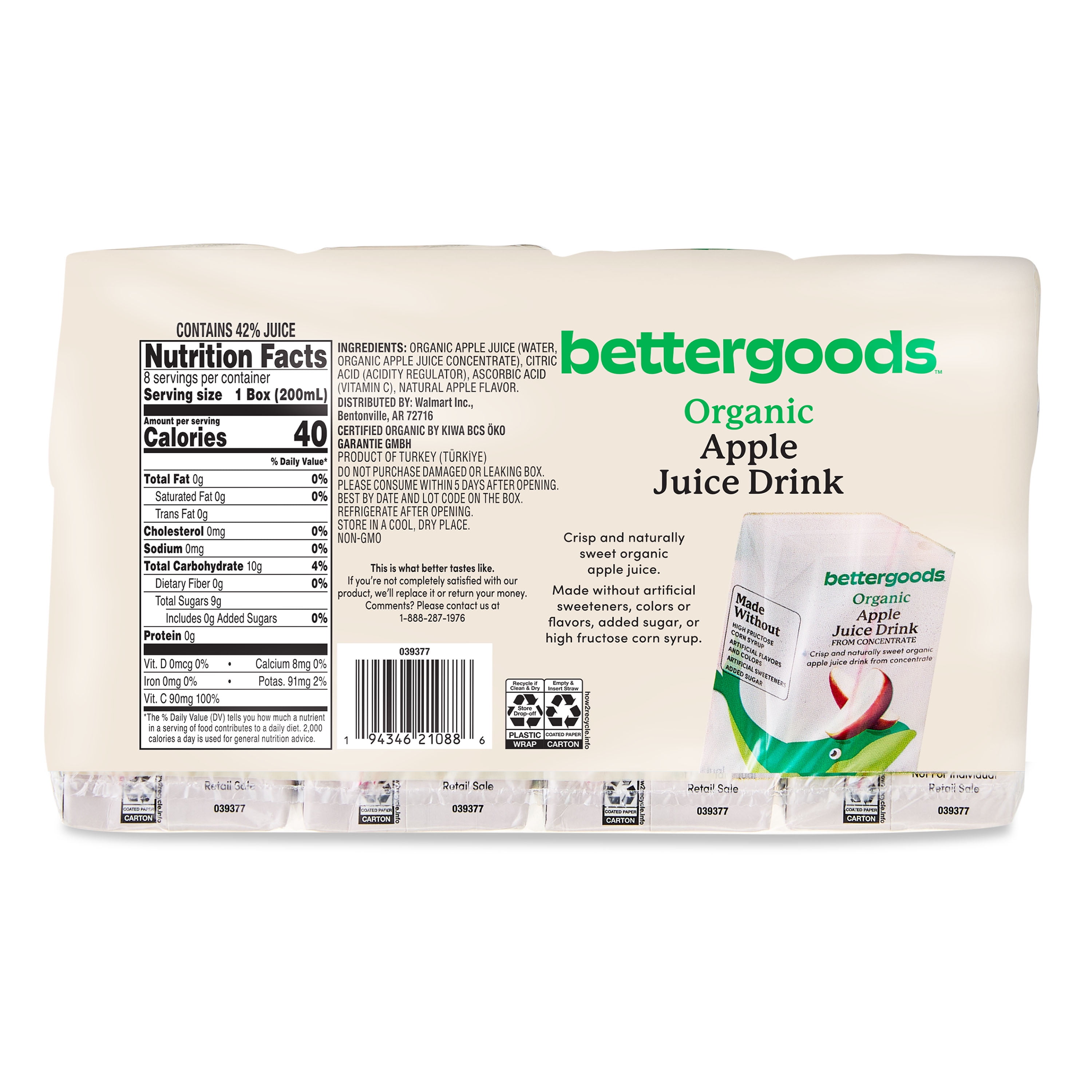 bettergoods Organic Apple Juice Drink, 6.75 fl oz, 8 Count