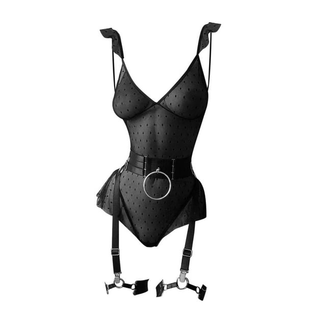 Gibobby Conjunto de lencería Ropa Interior Sexy con Cuello En V para Mujer, Lencería Sexy, Ropa Interior con Cordón Sin Espalda De Lencería(Negro, XG)