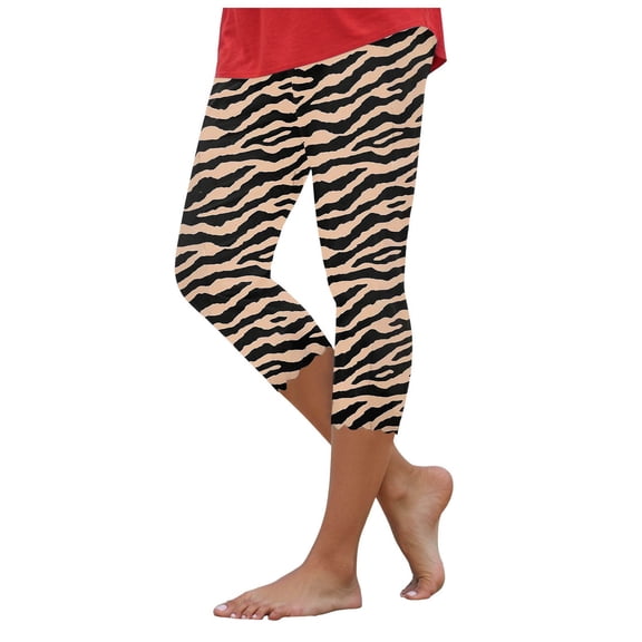 felwors Women Mid Waist Polka Dot Capri Leggings High Stretch Slim Fit Cotton Blend Knit Fabric Pants Black, L