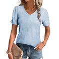 thumbnail image 2 of Yesfashion Womens Short Sleeve Tops Summer Casual V Neck T Shirts Blouses Solid Textured Knit Tee Tunic, 2 of 7