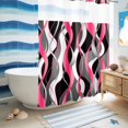 thumbnail image 5 of No Hook Shower Curtain with Built-in Rings - Pink Black Grey Lines Washable Waterproof Fabric Bathroom Curtains for Hotel,Rentals, 60 X 72 Inch Long , Modern Abstract Stripes, 5 of 9