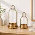 thumbnail image 6 of 2PC Metal Candle Holder with Thick Glass Dome, Vintage Windproof & Splatter-Proof Candle Holders With Hanging Hook, Tabletop Decor for Pillar Candles & Plants (7.8"x3.9" & 9.8"x5.1") Bronze, 6 of 9