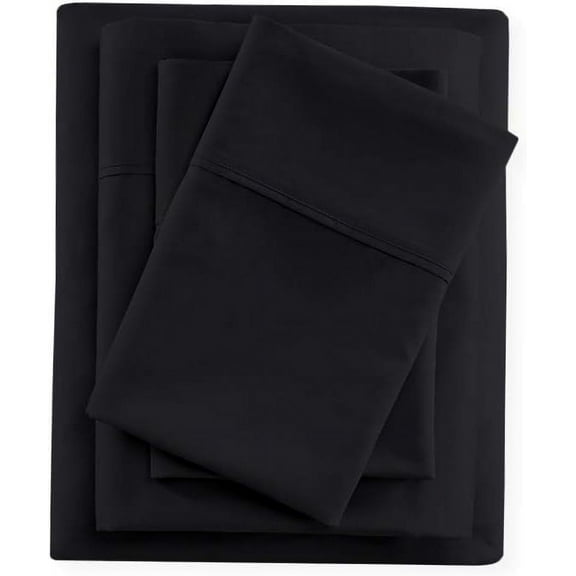 Pure Dreams 4 Piece Luxury Bed Sheets Set- 400TC Cotton Sheets- Deep Pocket of 12" Inch- Hotel Style BeddingBlack Solid, Twin