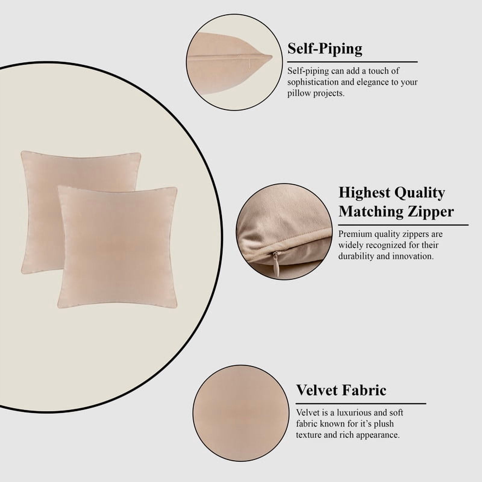 A1HC Set of 2 Luxurious Soft Velvet Throw Pillow Covers Only, 18"x18", Khaki, Decorative Cushion Covers with Hidden YKK Zipper for Sofa or Bed