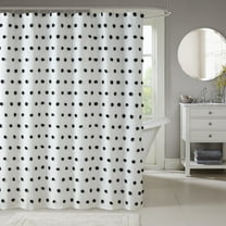 Madison Park Shower Curtain, White Polka Dot Bathroom Curtain With/ 12 Button Holes, Black, 72” X 72"