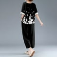thumbnail image 6 of WTOBBY Women's Summer Fashion Two Piece Set Half Sleeve Printed Tops with Elastic Waist Nine Piece Pants Outfit Casual and Comfortable for Daily Wear ,Black L, 6 of 7