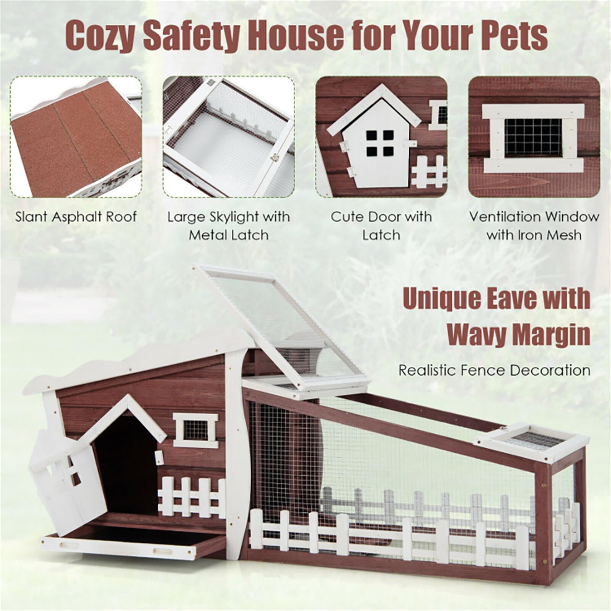 Kadyn 62" Outdoor Rabbit Hutch, Wood Chicken Coops with Pull Out Tray, Pet Cages for Small Animals, Red