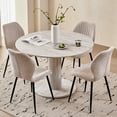 thumbnail image 3 of 47" Round Dining Table for 4, [Cylinder Pedestal Base] [Stone-Patterned] Modern Circle Dinner Table for Kitchen Dining Living Room, Gray Stone-patterned, 3 of 10
