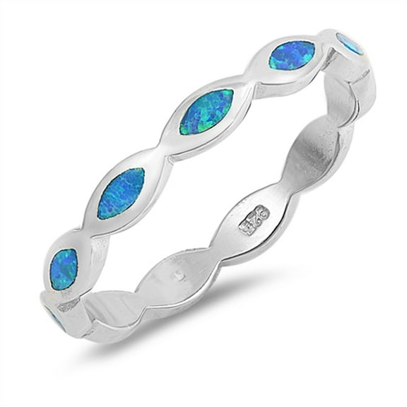CHOOSE YOUR COLOR Blue Simulated Opal Wave Flat Stackable Midi Ring .925 Sterling Silver Band CZ Female Size 10